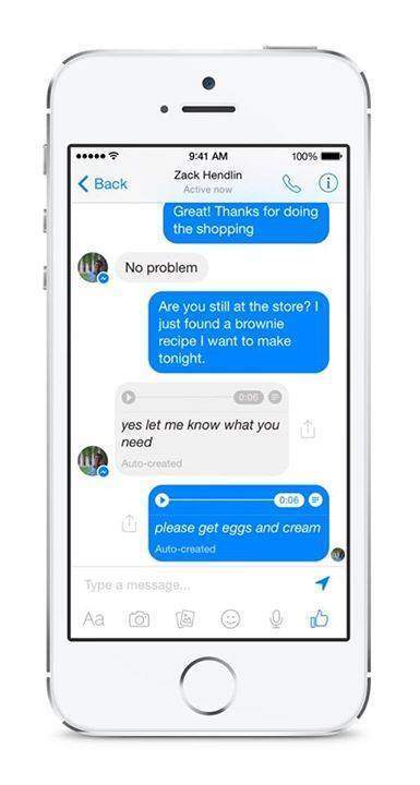 Immagine che mostra il funzionamento della trascrizione dei messaggi vocali in Facebook Messenger