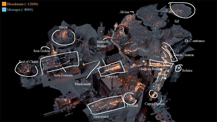 Mappa delle morti e dei messaggi in Dark Souls