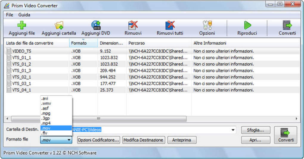 convertire video prism