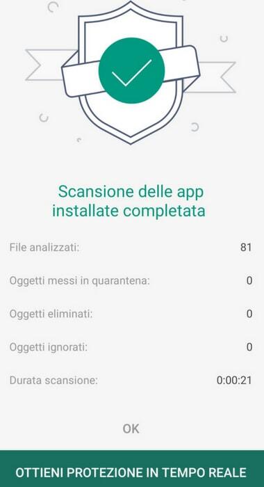 kaspersky scansione completata