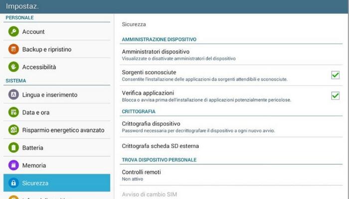 sorgenti sconosciute tablet
