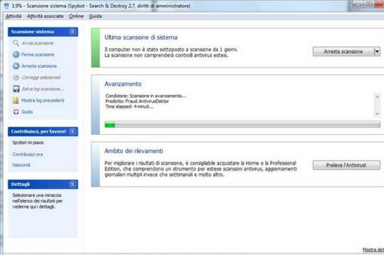 spybot scansione in corso