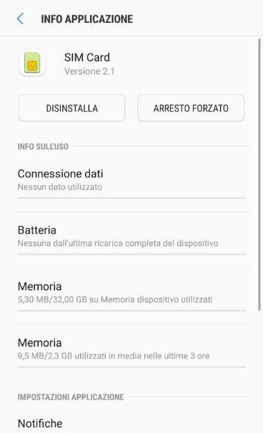 disinstalla app