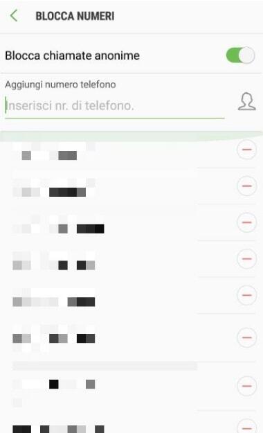 menu blocco chiamate