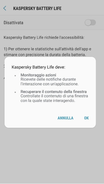Kapersky Battery Life accessibilità