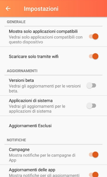 aptoide impostazioni aggiuntive
