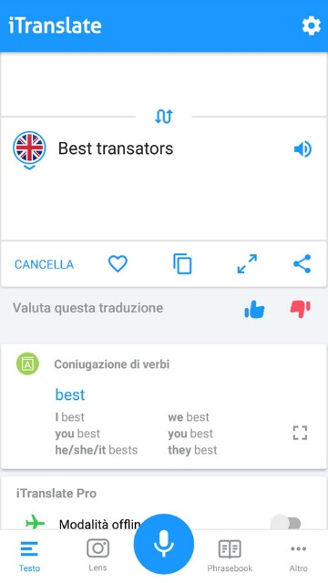 iTranslate coniugazione verbi