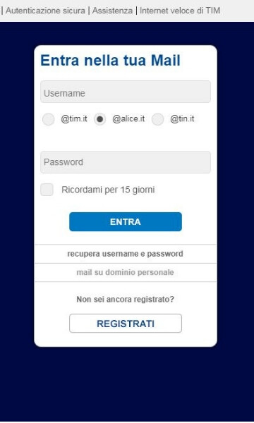 recupera username e password alice