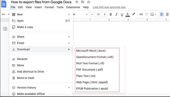 Come esportare file in Google Docs